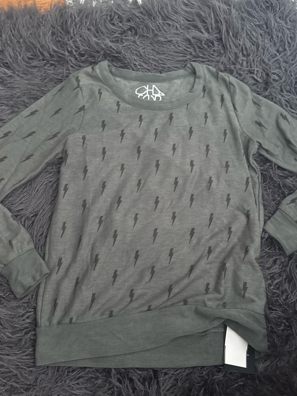 Chaser Olive Green Lightning Bolt Long Sleeve Sweatshirt
